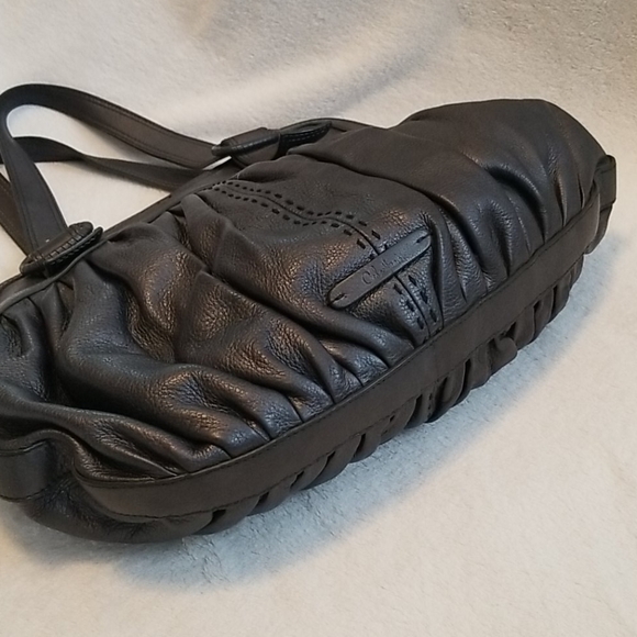 Cole Haan Pleated Leather Satchel Hobo Bag Purse - Picture 4 of 10